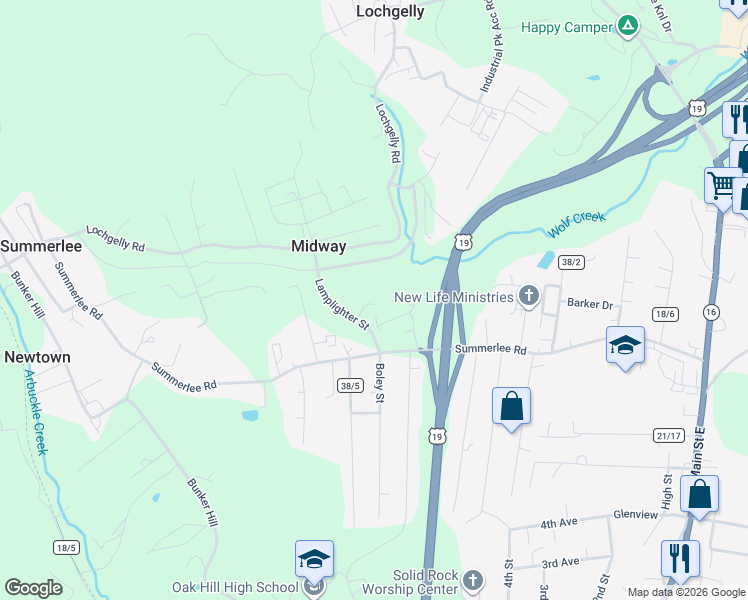 map of restaurants, bars, coffee shops, grocery stores, and more near 40 Lamplighter Street in Oak Hill