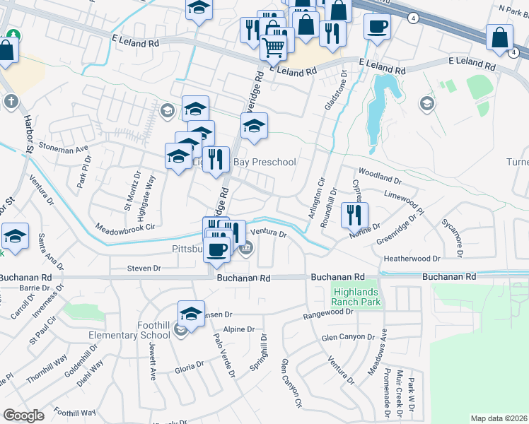 map of restaurants, bars, coffee shops, grocery stores, and more near 3021 Peppermill Circle in Pittsburg