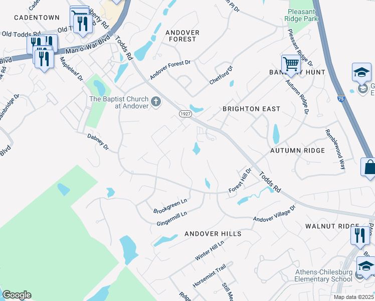 map of restaurants, bars, coffee shops, grocery stores, and more near 3405 Chestnut Hill Ln in Lexington