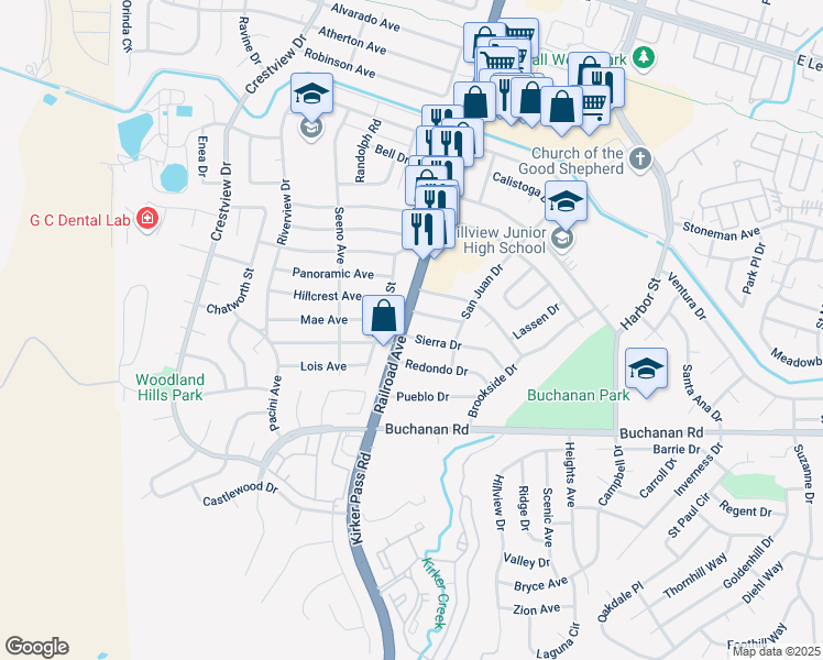 map of restaurants, bars, coffee shops, grocery stores, and more near 147 Sierra Drive in Pittsburg