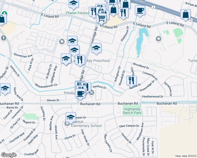 map of restaurants, bars, coffee shops, grocery stores, and more near 3019 Peppermill Circle in Pittsburg