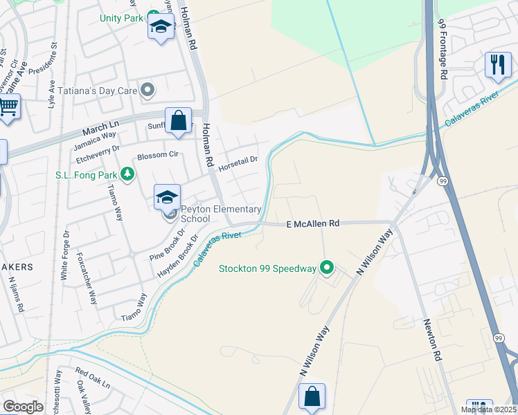 map of restaurants, bars, coffee shops, grocery stores, and more near 4456 North Wild Grape Drive in Stockton