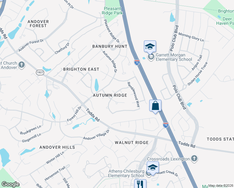 map of restaurants, bars, coffee shops, grocery stores, and more near 1060 Deer Crossing Way in Lexington