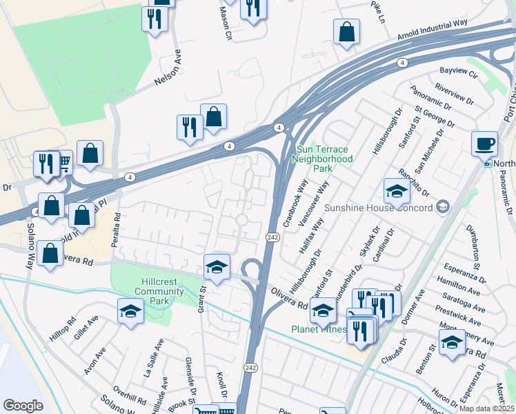 map of restaurants, bars, coffee shops, grocery stores, and more near in Concord