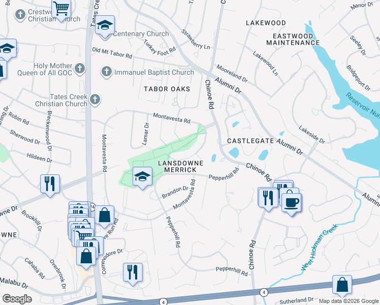 map of restaurants, bars, coffee shops, grocery stores, and more near in Lexington