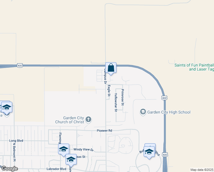 map of restaurants, bars, coffee shops, grocery stores, and more near 2000 Short Grass Street in Garden City