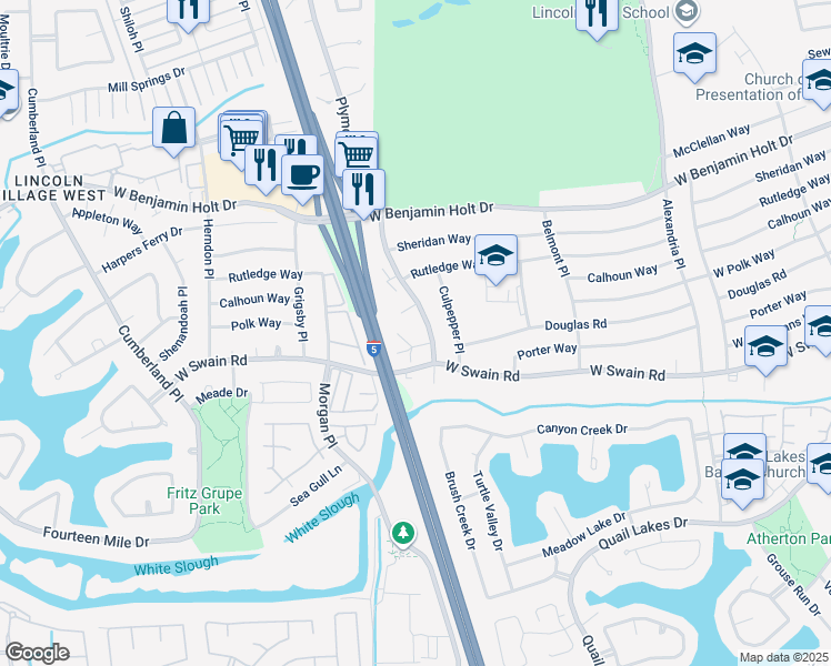 map of restaurants, bars, coffee shops, grocery stores, and more near 2919 Fisher Court in Stockton