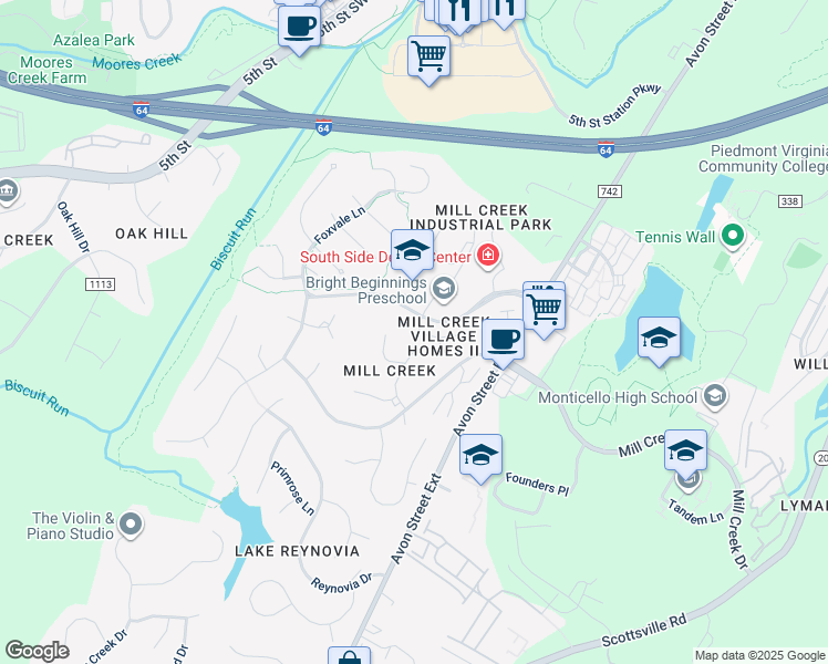 map of restaurants, bars, coffee shops, grocery stores, and more near 1321 Stoney Ridge Road in Charlottesville