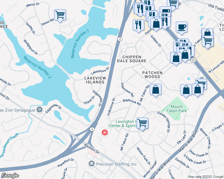 map of restaurants, bars, coffee shops, grocery stores, and more near 533 Folkstone Drive in Lexington