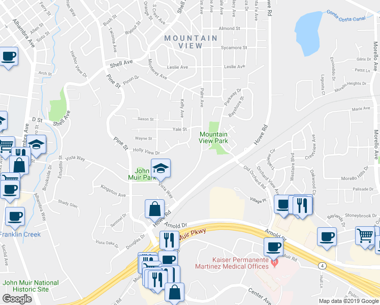 map of restaurants, bars, coffee shops, grocery stores, and more near 300 Lodgepole Court in Martinez
