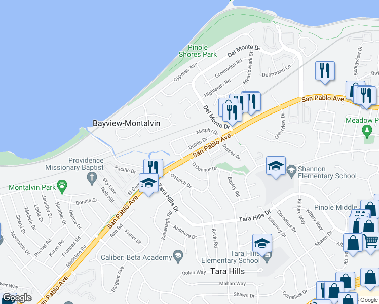 map of restaurants, bars, coffee shops, grocery stores, and more near 2028 Dublin Drive in San Pablo