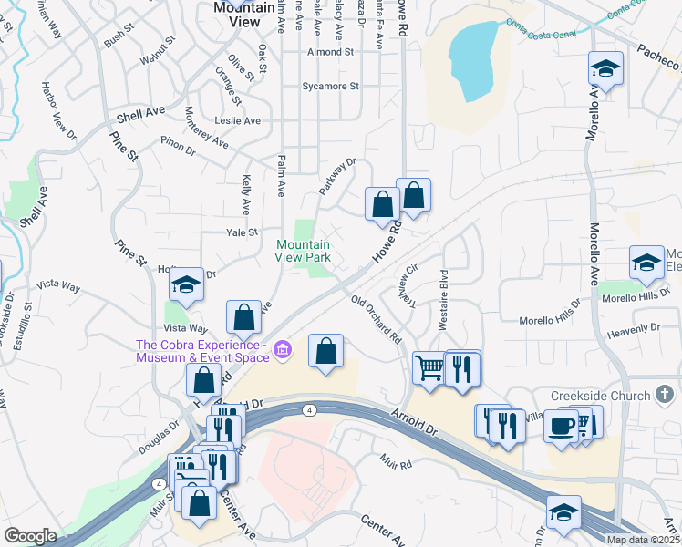 map of restaurants, bars, coffee shops, grocery stores, and more near 410 Parkway Drive in Martinez