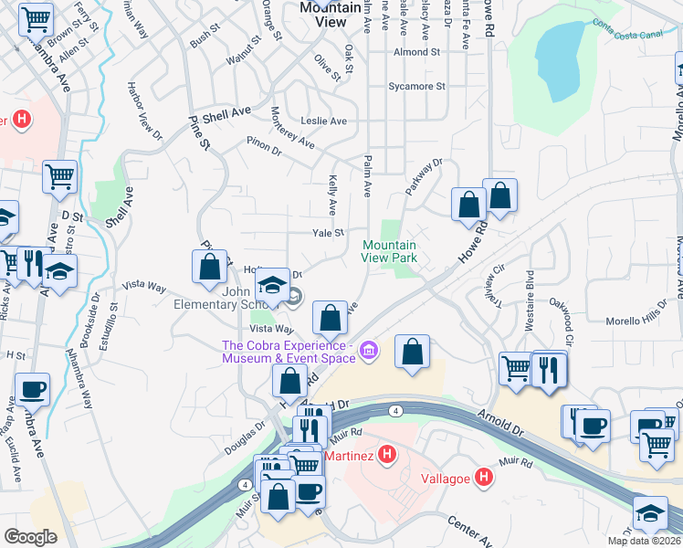 map of restaurants, bars, coffee shops, grocery stores, and more near 304 Lodgepole Court in Martinez