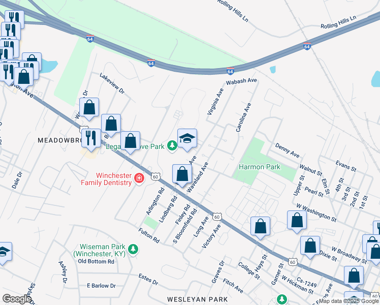 map of restaurants, bars, coffee shops, grocery stores, and more near 160 Maryland Avenue in Winchester