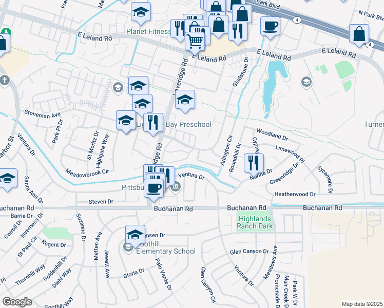 map of restaurants, bars, coffee shops, grocery stores, and more near 3019 Peppermill Circle in Pittsburg