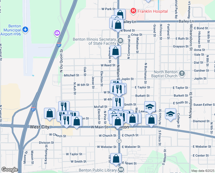map of restaurants, bars, coffee shops, grocery stores, and more near 101-199 W 5th St in Benton