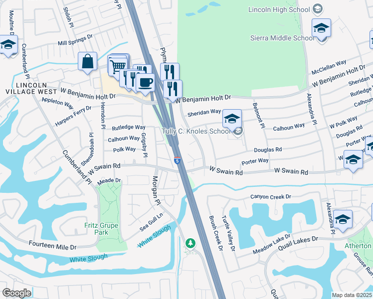 map of restaurants, bars, coffee shops, grocery stores, and more near 2922 Prentiss Court in Stockton