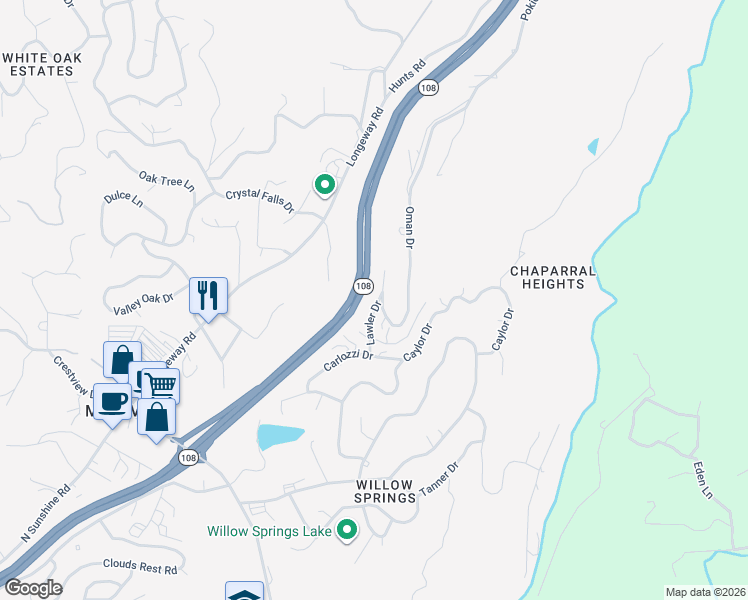 map of restaurants, bars, coffee shops, grocery stores, and more near 20872 Lawler Drive in Soulsbyville