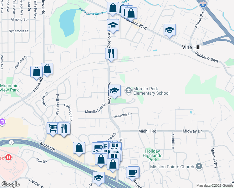 map of restaurants, bars, coffee shops, grocery stores, and more near 137 Loire Court in Martinez