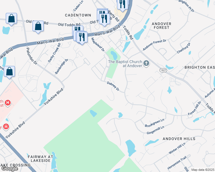 map of restaurants, bars, coffee shops, grocery stores, and more near 3301 Tyler Court in Lexington