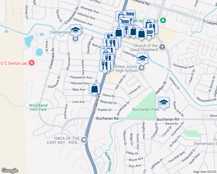 map of restaurants, bars, coffee shops, grocery stores, and more near 143 Sequoia Drive in Pittsburg