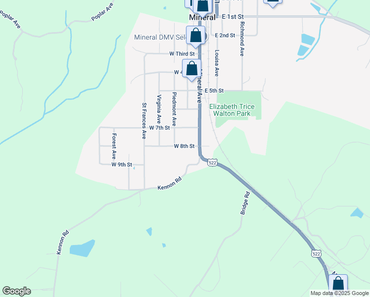 map of restaurants, bars, coffee shops, grocery stores, and more near 201 West 8th Street in Mineral