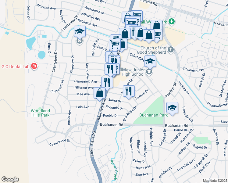 map of restaurants, bars, coffee shops, grocery stores, and more near 143 Sequoia Drive in Pittsburg