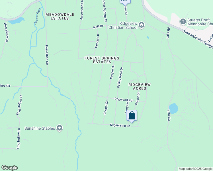 map of restaurants, bars, coffee shops, grocery stores, and more near 277 Cooper Drive in Stuarts Draft