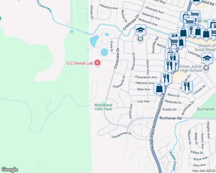map of restaurants, bars, coffee shops, grocery stores, and more near 301 Granite Place in Pittsburg