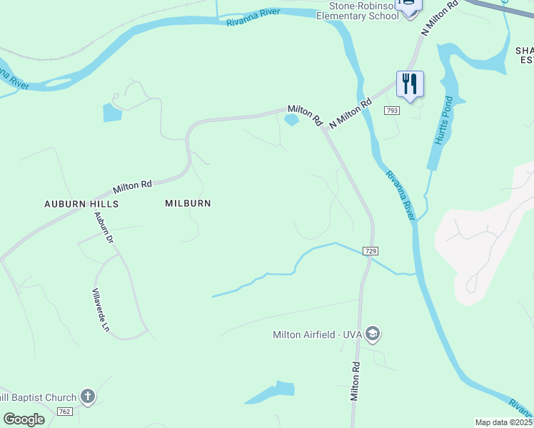 map of restaurants, bars, coffee shops, grocery stores, and more near 3025 Milton Village Lane in Charlottesville