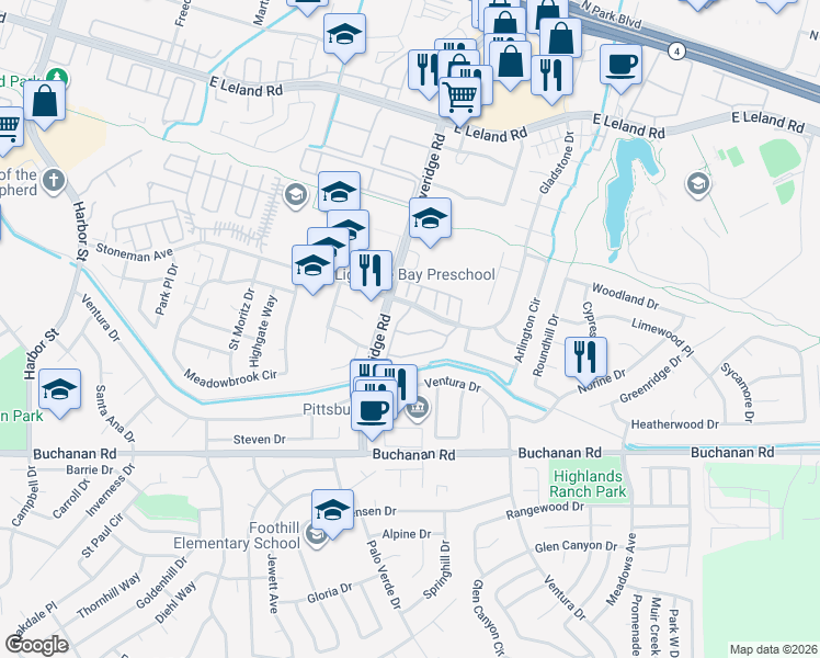 map of restaurants, bars, coffee shops, grocery stores, and more near 143 Peppermill Lane in Pittsburg