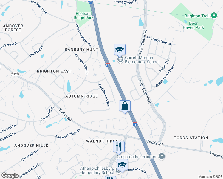 map of restaurants, bars, coffee shops, grocery stores, and more near Crimson Creek Drive in Lexington