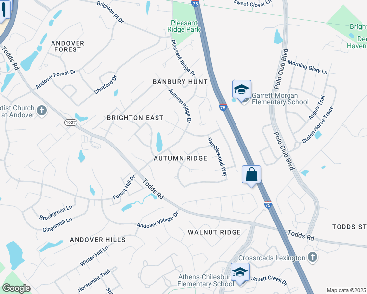 map of restaurants, bars, coffee shops, grocery stores, and more near 1065 Autumn Ridge Drive in Lexington