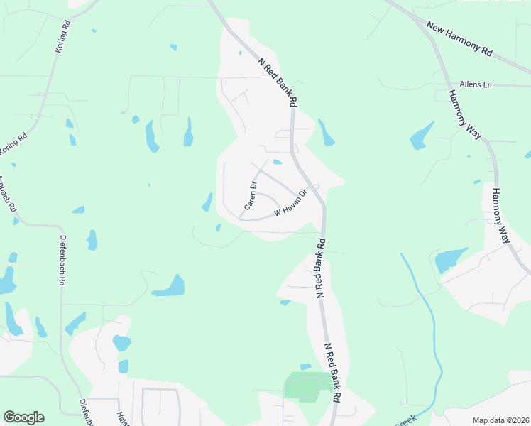 map of restaurants, bars, coffee shops, grocery stores, and more near 5417 West Haven Drive in Evansville