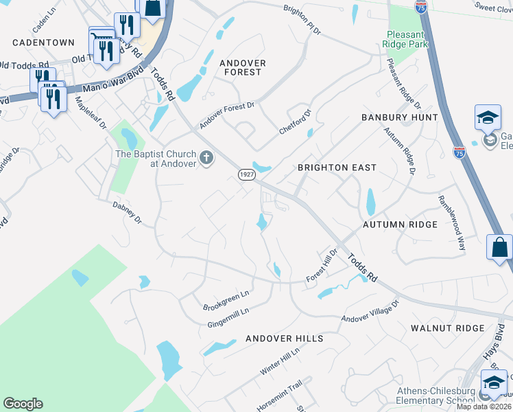 map of restaurants, bars, coffee shops, grocery stores, and more near 3418 Country Club Drive in Lexington