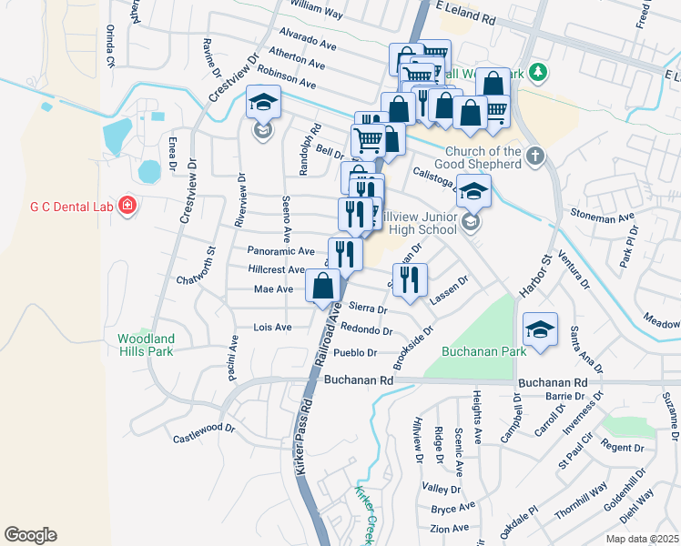 map of restaurants, bars, coffee shops, grocery stores, and more near 3978 Railroad Avenue in Pittsburg