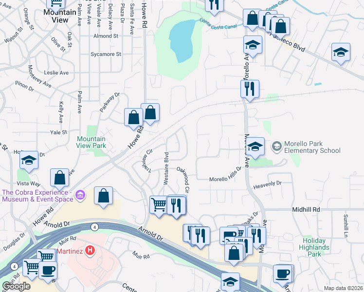 map of restaurants, bars, coffee shops, grocery stores, and more near 286 Brady Street in Martinez