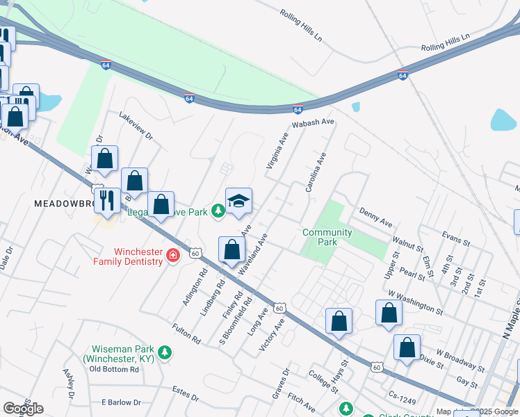 map of restaurants, bars, coffee shops, grocery stores, and more near 160 Maryland Avenue in Winchester