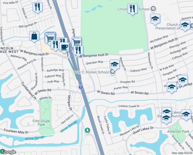 map of restaurants, bars, coffee shops, grocery stores, and more near 6336 Culpepper Place in Stockton