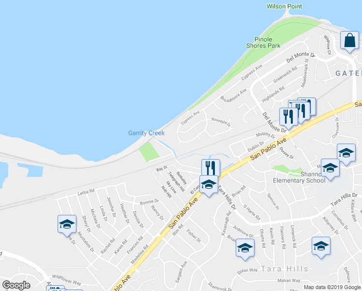 map of restaurants, bars, coffee shops, grocery stores, and more near 2027 Southwood Drive in San Pablo