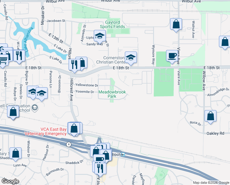 map of restaurants, bars, coffee shops, grocery stores, and more near 1908 Grizzly Court in Antioch