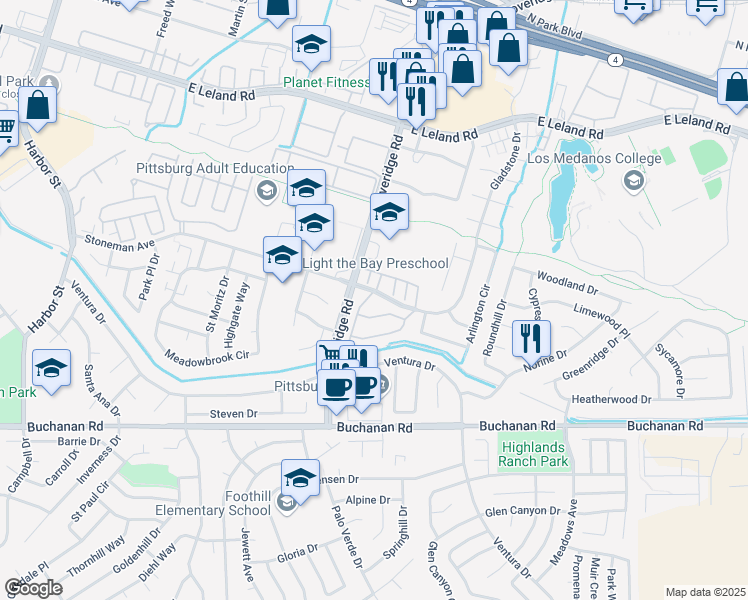 map of restaurants, bars, coffee shops, grocery stores, and more near 3100 Peppermill Circle in Pittsburg