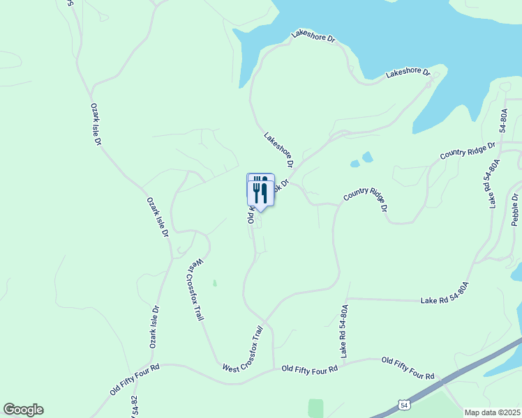 map of restaurants, bars, coffee shops, grocery stores, and more near 58 Club Place in Camdenton