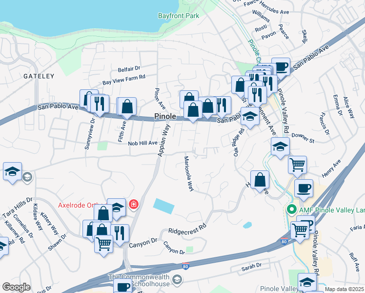 map of restaurants, bars, coffee shops, grocery stores, and more near 936 Smith Avenue in Pinole