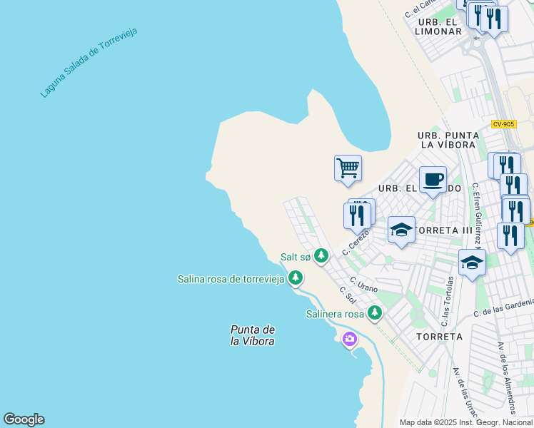 map of restaurants, bars, coffee shops, grocery stores, and more near 288 Calle Sol in Alicante