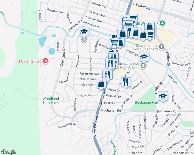 map of restaurants, bars, coffee shops, grocery stores, and more near 42 Hillcrest Avenue in Pittsburg