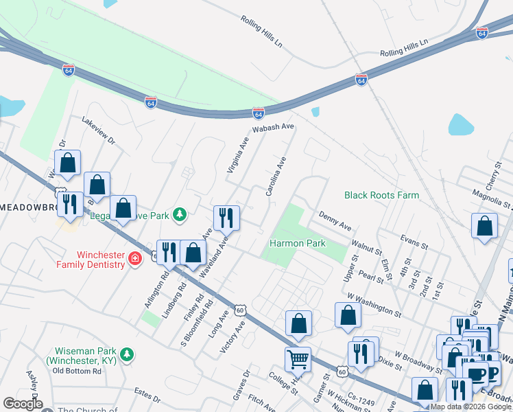 map of restaurants, bars, coffee shops, grocery stores, and more near 118 Cs-1256 in Winchester