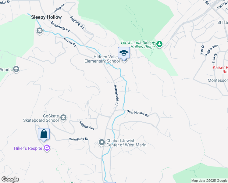 map of restaurants, bars, coffee shops, grocery stores, and more near 801 Butterfield Road in San Anselmo