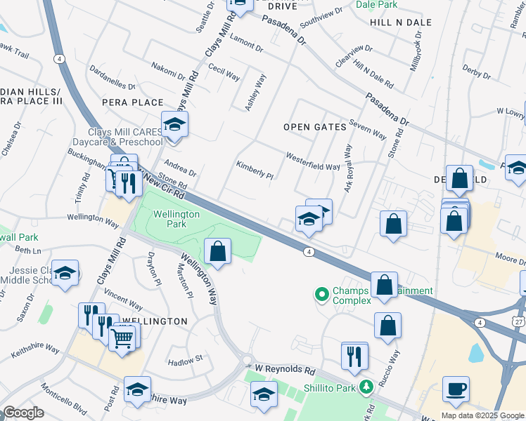 map of restaurants, bars, coffee shops, grocery stores, and more near 811 Stone Road in Lexington
