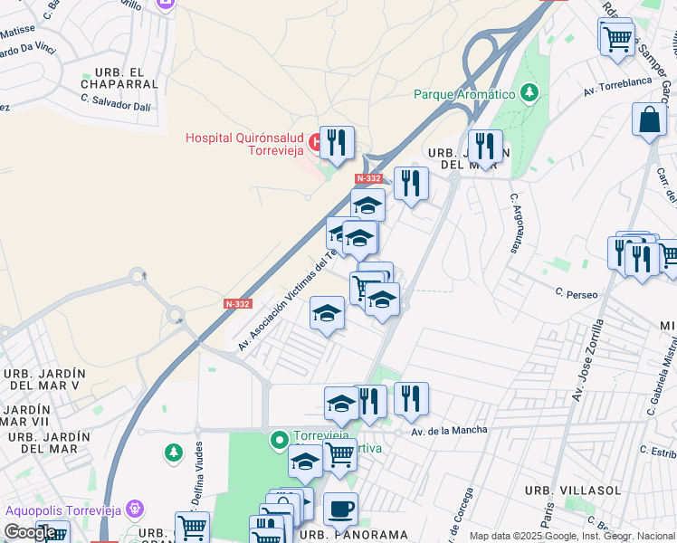map of restaurants, bars, coffee shops, grocery stores, and more near 29 Calle Gines Saura Sanchez in Torrevieja